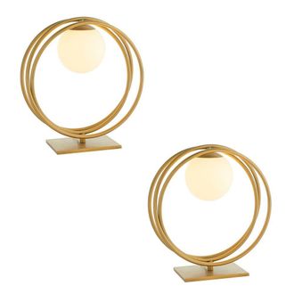 Loops 2 PACK Brushed Gold Table Lamp - Gloss Opal Glass Shade - Circular Hoop Design in Clear