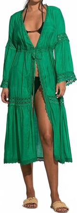 Elan Kimono Lace Coverup In Bright Green