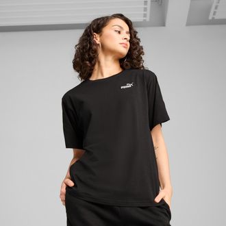 Puma T-Shirt PUMA ESS TAPE RELAXED TEE, Damen, Gr. XL, schwarz (puma schwarz), Jersey, Obermaterial: 100% Baumwolle, bedruckt, relaxed fit normal, Rundhals