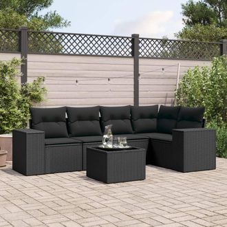 vidaXL Set De Sof&aacute;s De Jard&iacute;n 6 Piezas Y Cojines Rat&aacute;n Sint&eacute;tico Negro Vidaxl