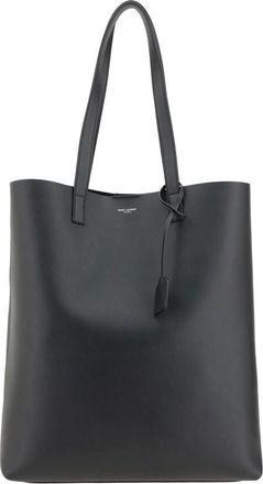 Saint Laurent Shopping Bags, male, Black, ONE SIZE, Elegant Leather Tote Bag with Pouch