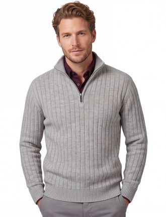 Profuomo Gebreide half zip trui Profuomo grijs