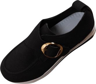 Generic Black Womens Buckle Accent Shoes with Thick Sole for Elevation Comfortable for Outdoor Activities in Autumn and Winter