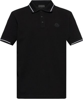 Moncler Logo Patch Katoenen Polo Shirt - Heren - Polos - Zwart - XL - Katoen - Tops