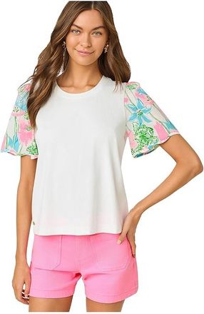 Lilly Pulitzer Brittan Knit Top Womens Blouse Resort White Viney Liney : XXS, Cotton
