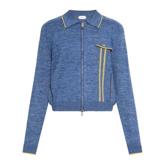 Versace Cardigans, male, Blue, Size: XL Moulin&eacute; Jacquard Knit Zip Sweater