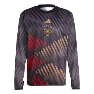 adidas Mens adidas Dfb Pre Wrmtop Round Neck Stripe Detail Logo Printing Pullover Long Sleeves Black HC1285