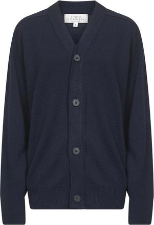 STUDIO NICHOLSON Truien & Vesten, Dames, Blauw, M, Wol, Blauwe V-hals Trui Merinowol