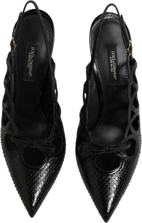 Dolce & Gabbana Womens Leather High Heels Slingback Shoes Black Moluro Python+21lf