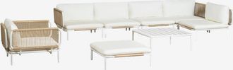 Sklum Conjunto De Jard&iacute;n Con Sof&aacute; Modular Rinconera De 5 Piezas, Mesa De Centro, Puff Y Sill&oacute;n En Acero Roubly Sklum