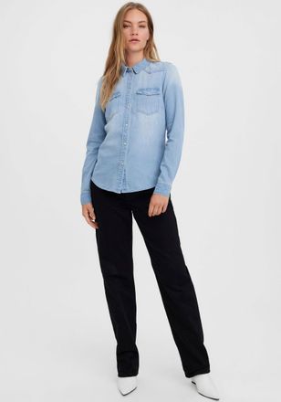 Vero Moda Jeansbluse VERO MODA VMMARIA LS DENIM SLIM SHIRT MIX NEW, Damen, Gr. M, light blau denim, Denim/Jeans, Obermaterial: 100% Baumwolle, Abriebeffekte, un