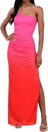 Lulus Krista Mesh One-Shoulder Maxi Dress In Pink Ombre