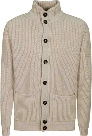 FILIPPO DE LAURENTIIS Fisherman Rib Buttoned Cardigan - Heren - Vesten - Beige - XL - Wol - Truien & Vesten