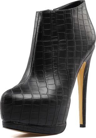 Generic Womens Sexy Stiletto Heel Platform Ankle Boots, Fashion Side Zipper Banquets High Heels Short Booties, Classic Round Toe Leather Bridal Evening Prom P