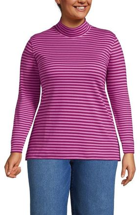 Lands End Plus Size Relaxed Cotton Long Sleeve Mock Turtleneck in Aster Pink/raspberry Stripe at Nordstrom, Size 1X