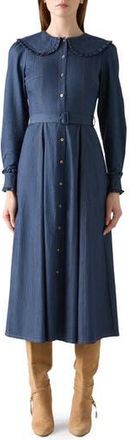 L.k. Bennett Pippa Long Sleeve Frill Shirtdress in Blue Denim at Nordstrom Rack, Size 0 Us / 4 Uk