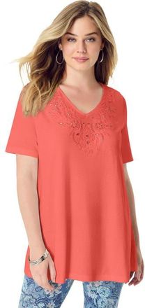 Roaman's Eyelet Swing Tee in Sunset Coral at Nordstrom, Size 24