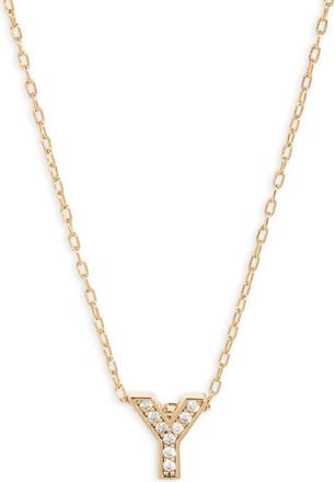 Nordstrom Pav&eacute; Cubic Zirconia Initial Necklace in Y- Clear- Gold at Nordstrom