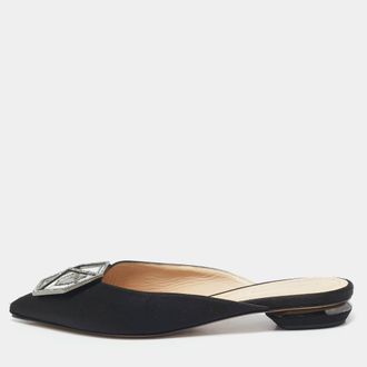 Nicholas Kirkwood Black Satin Eden Crystals Embellished Flat Mules