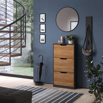 Vicco Zapatera Abatible Luca, Antracita/roble Dorado, 59 X 111.5 Cm Con 3 Compartimentos Plegables, Vicco