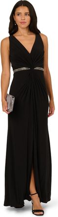 Adrianna Papell Womens Draped Jersey Gown - Black - Size 22 UK