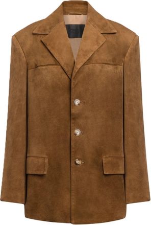 Dondup Structured Boxy Jacket with Notched Lapel in Rich Brown
