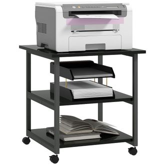 HOMCOM Mobile Printer Stand With Storage Printer Table For Home Office Black | TJ Hughes