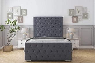 Sloomy Watson Plush Frame-Mattress - 50 Upholstered Headboard in Dark Grey | Size: Single