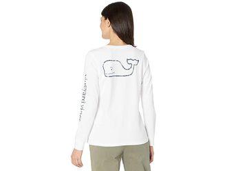 Vineyard Vines Long Sleeve Whale Print T-Shirts Womens Clothing White Cap : XS, Cotton