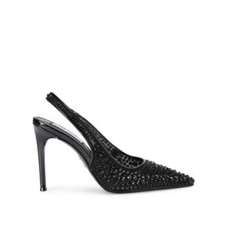 Steve Madden Womens Reyes Embellished Black Heels Fabric - Size UK 3