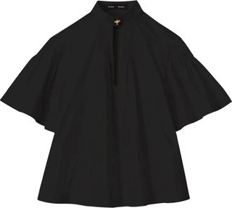 Proenza Schouler Blouse met pintuckdetails en korte mouwen - Dames - Blouses - Zwart - 4XS - Katoen - Overhemden