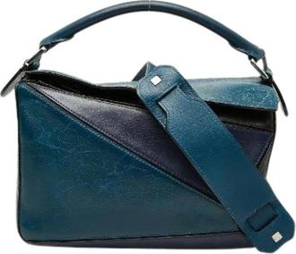 Loewe Pre-owned Handbags, female, Blue, Size: ONE SIZE Pre-owned Puzzle Small Leather 2way bag