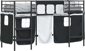 vidaXL Estructura De Cama Alta Para Ni&ntilde;os Con Cortinas Negro Vidaxl