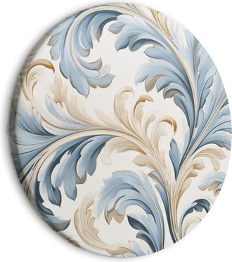 OEM Cuadro Redondo - Adornos Barrocos En Tonos Crema Claro Y Azul / Enredadera Barroca En Tonos Claros