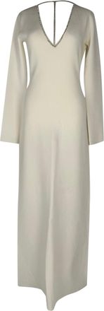 Galvan London V-Neck Long Sleeve Maxi Dress in White Viscose