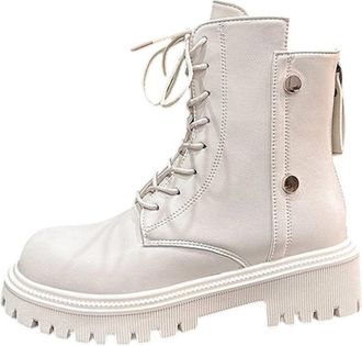 Generic Ladies Ankle Boots Warm Winter Booties Stylish Solid Color Flat Low Heel Fleece Lined Comfortable Classic Lace Up Ankle Walking Boots Party Office