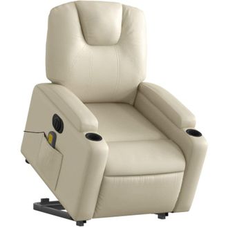 vidaXL Sill&oacute;n De Masaje Elevable El&eacute;ctrico Cuero Sint&eacute;tico Crema Vidaxl