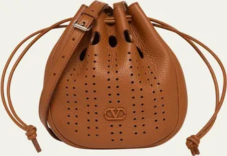 Valentino Garavani Mens Medium Drawstring Shoulder Bag in Grained Leather