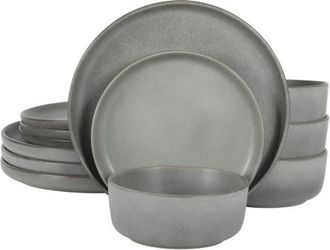 Gibson Home Pasco 12-Piece Reactive Glaze Stoneware Dinnerware Set in Matte Grey at Nordstrom