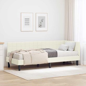 vidaXL Estructura De Cama Esquina Con Colch&oacute;n 2 Uds. Crema Terciopelo Vidaxl