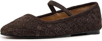 Madewell Greta Elastic Mary Jane - Woven Suede Womens Dress Flat Shoes Dark Roast : 8.5 M, Leather