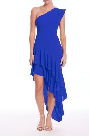 Badgley Mischka Ruffle One-Shoulder Asymmetric Hem Cocktail Dress in Cobalt at Nordstrom Rack, Size 10
