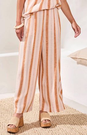 Tribal Pull On Flowy Wide Pant In Sahara Beige