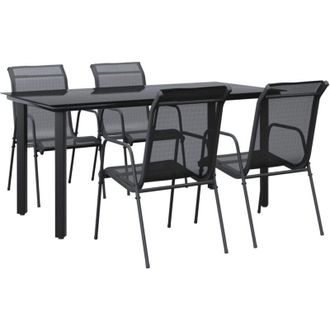vidaXL Juego De Comedor Para Jard&iacute;n 5 Piezas Acero Y Textilene Negro Vidaxl