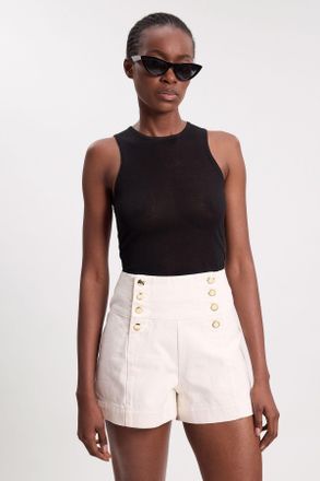 Karen Millen Womens Denim Button Front Shorts - Cream - Size 12 UK