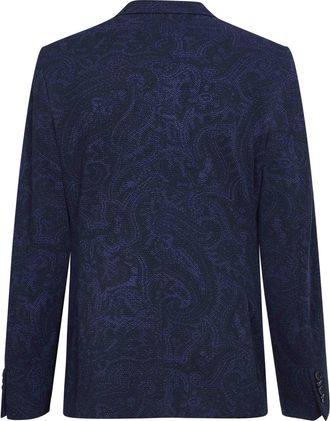 Etro Mens Blue Paisley-Pattern Seersucker Jersey Jacket Polyester