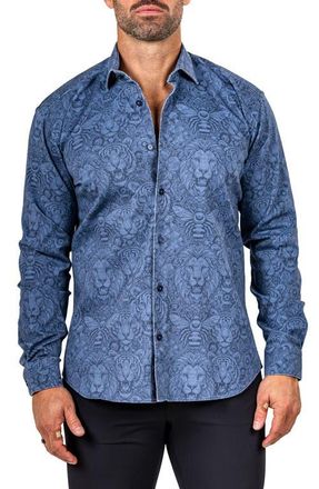 Maceoo Fibonacci Marthy Contemporary Fit Button-Up Shirt in Blue at Nordstrom, Size 6
