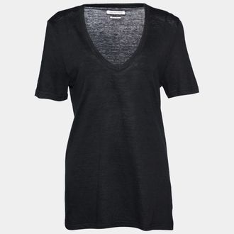Isabel Marant Etoile Black Linen Knit V-Neck T-Shirt