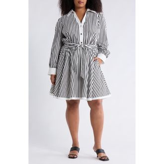 By Design Candy Stripe Long Sleeve Shirtdress in Black/White Stripe at Nordstrom Rack, Size 1 X