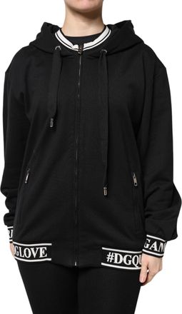 Dolce & Gabbana Black Cotton Hooded Full Zip Sweatshirt Womens Sweater